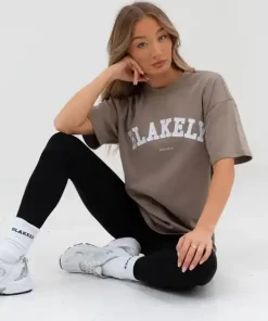 Blakely Varsity Oversized T Shirt-Light Beige