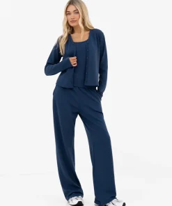 Blakely Soft Waffle Cardigan Navy Jumper