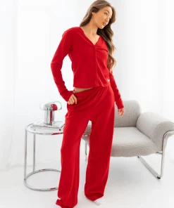 Blakely Soft Waffle Cardigan Red Jumper